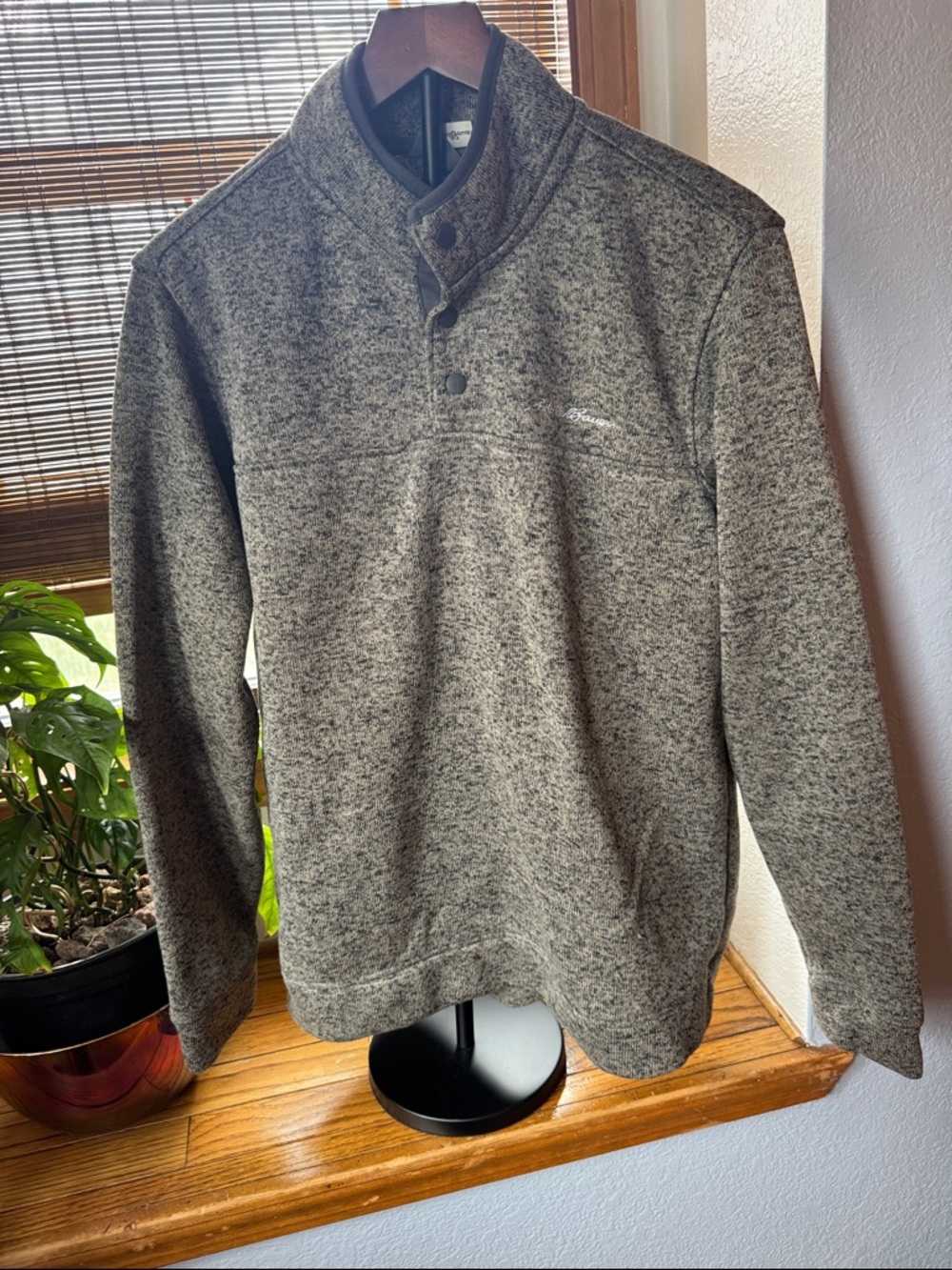Eddie Bauer Men's Radiator Fleece Snap-Front Pullover Sweater Grey SZ Large
